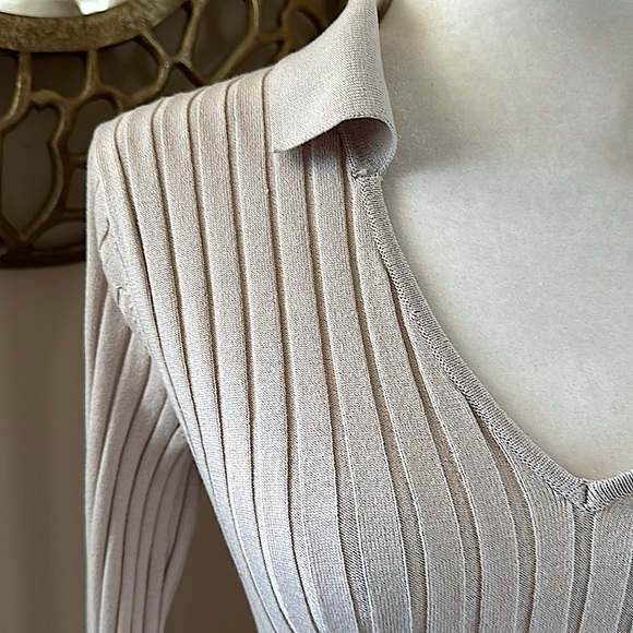 NWT Pebble Gray Ribbed Crop Polo Sweater - Picture 3 of 6